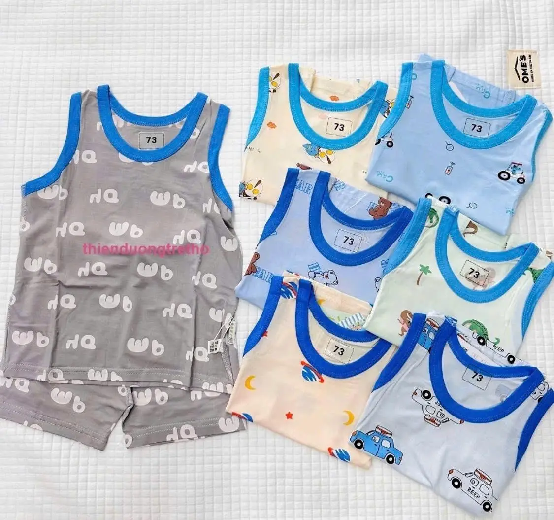 [Lanyutu] Bộ 3 lỗ cotton lụa tencel mềm mại, mát mẻ cao cấp QC cho bé trai, bé gái từ  8 đến 16 kg