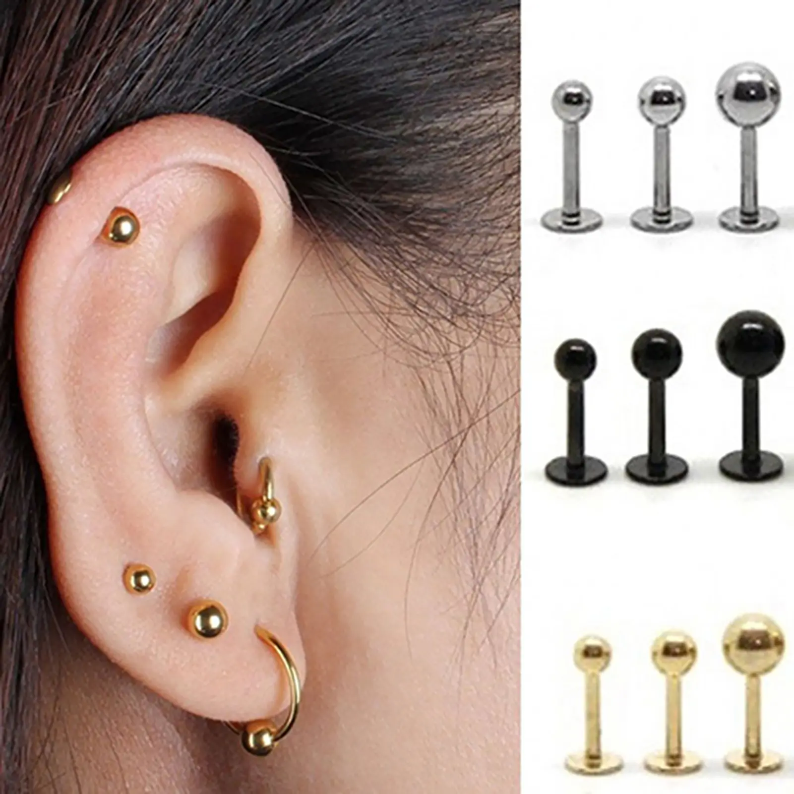 Ear Studs Simple Easy Matching Titanium Steel Barbell Shape Helix Tragus Women Earrings for Party