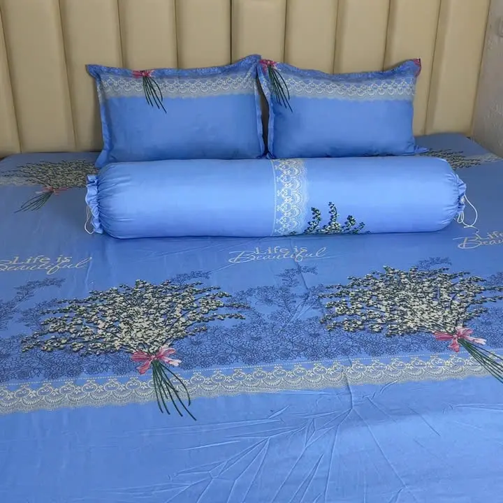 sét ga gối 4 món chất cotton poly HQ mềm mát ,thấm hút mồ hôi (dành cho đệm cao từ 15 tới 25cm) 1