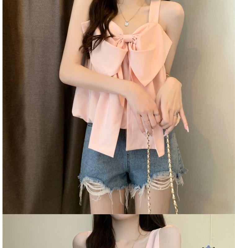 Product Introduction of Tiktok Hot Sale French Sweet Bowknot Loose Small Sling Vest Women's Inner Wear Summer Niche Design Outer Wear Short Top 4