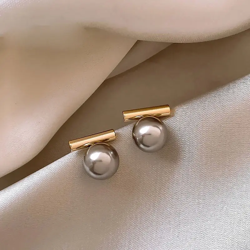 New French Minimalist Grey Imitation Pearl Pendant Earrings 2024 Fashion Jewelry Daily Wear Accessories for Girls Women‘s Party