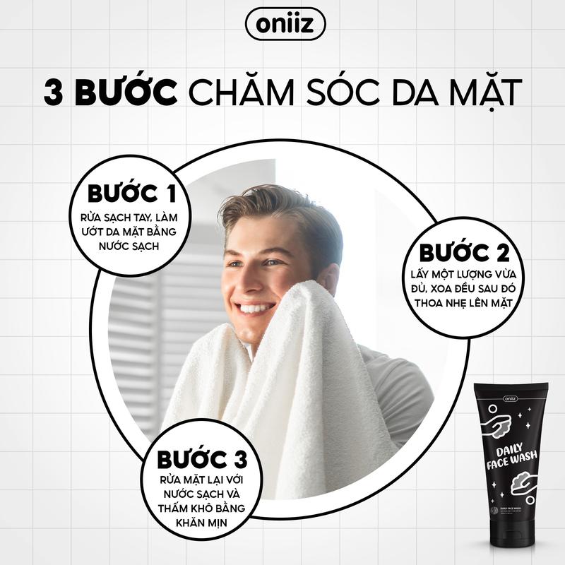 Product Introduction of Oniiz Boy | Sữa rửa mặt Daily Face Wash than gỗ sồi, bùn khoáng Oniiz làm sạch bụi bẩn, dầu thừa ngừa mụn cho da 100ml 24