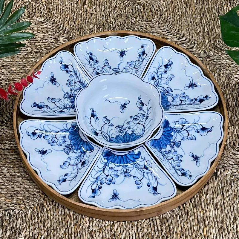 Bộ bát đĩa hoa mặt trời hoạ tiết SEN CHUỒN VẼ KỸ 0