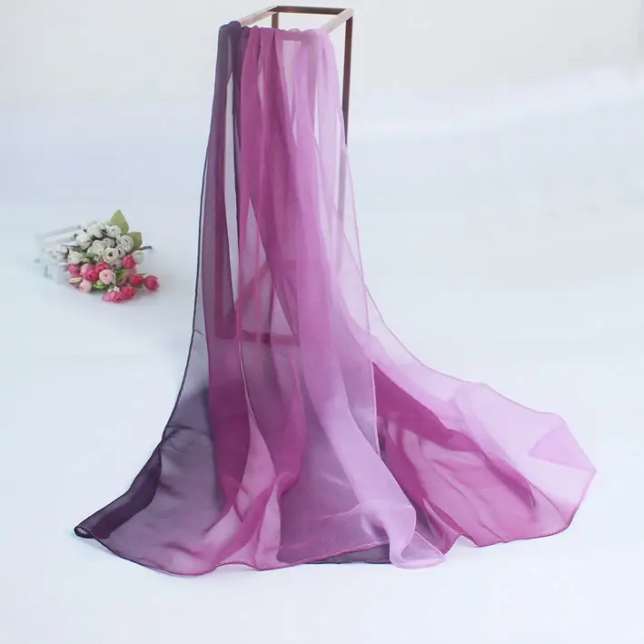 Georgette Scarf Deep Purple Gradient Color Women's Fashion Versatile Long Silk Scarf Spring Summer Dance Scarf for Women