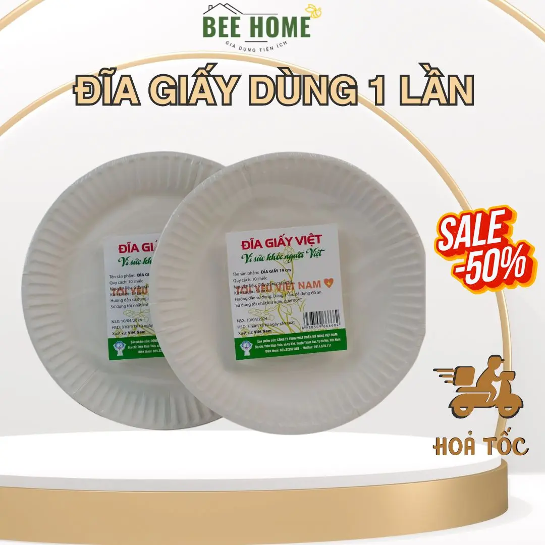 Đĩa Giấy Dùng 1 Lần Đĩa Giấy Tròn Đựng Thức Ăn Đi Dã Ngoại Tiện Lợi BEE HOME