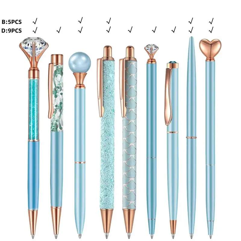 Glitter Ballpoint Pen Set, 1 Set Artificial Diamond Pen, Creative Metal Pen for Students, Aesthetic Pens, Wedding Desk Supplies Gift, Easter Gifts 6