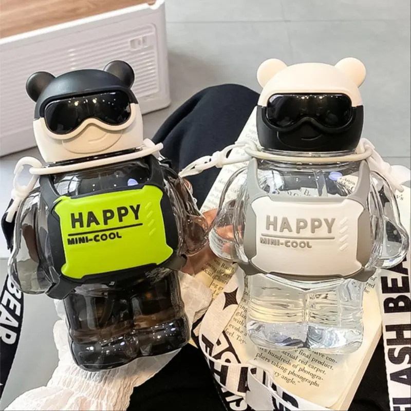 800ml Cartoon Design Water Bottle, 1 Count Portable Cute Water Bottle With Straw & Lanyard, Drinking Bottle For Student 5