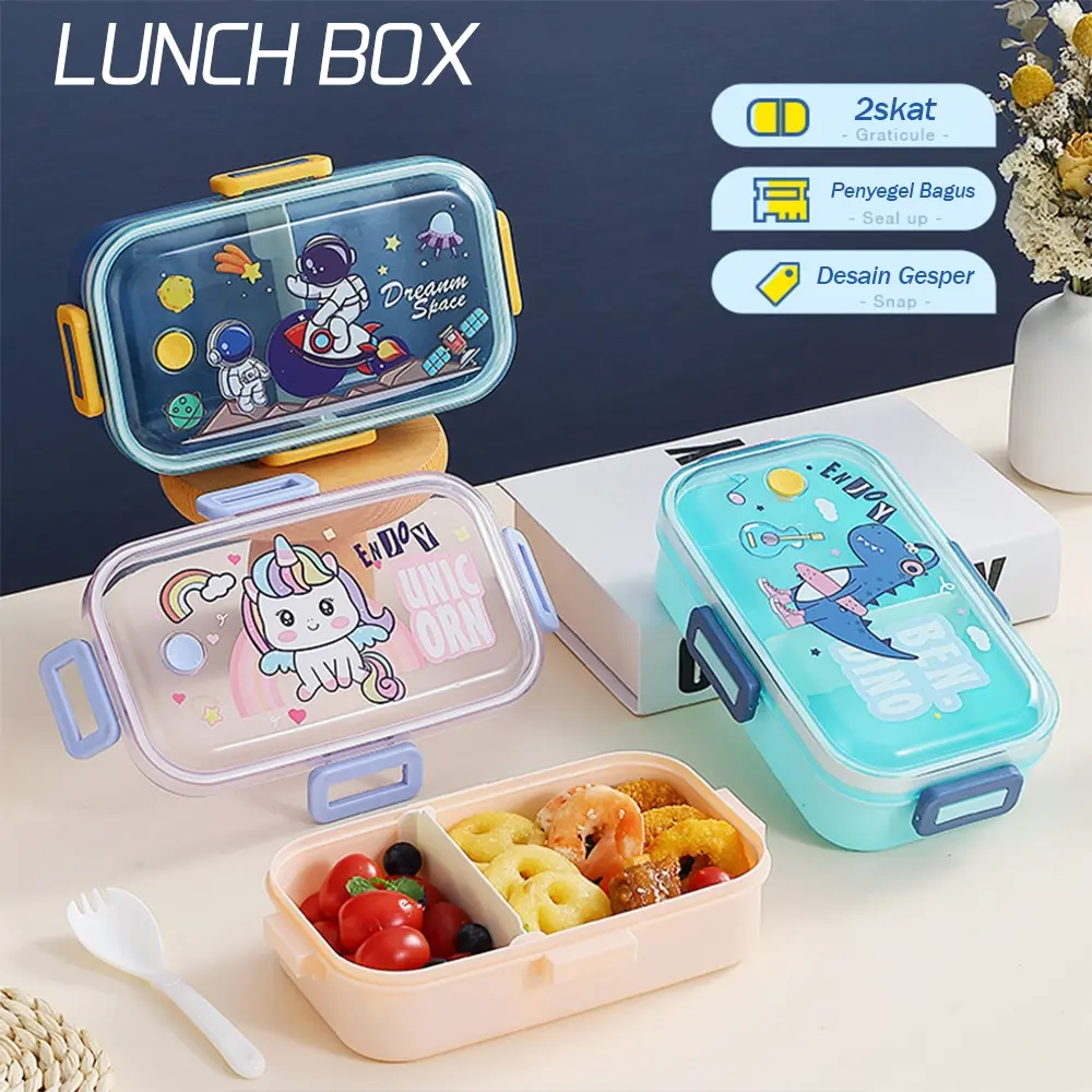 LENOBI - Lunch Box Anak Karakter Kotak Bekal Makan Bento Sekat 700 ML / Lunch Box Kapasitas Besar