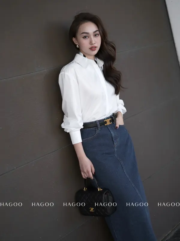 HAGOO chân váy Jeans bò nữ dáng dài chữ A Basic năng động trẻ trung {CV579} Nữ Women Nhung Voi 2