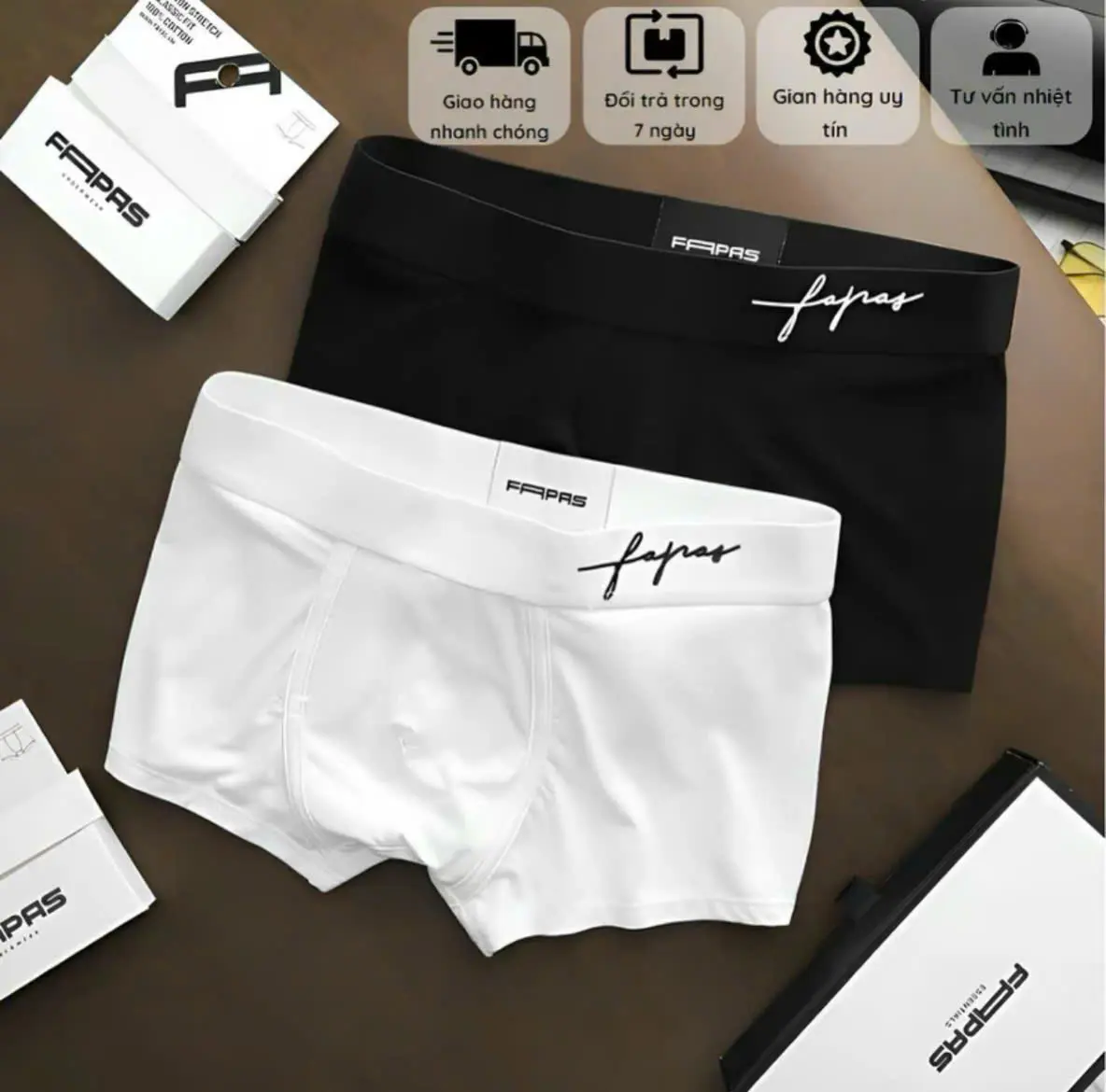 Combo 5 Quần Boxer Cạp Chữ FAPAS Thun Lạnh cho Nam - Sịp, Menswear quần  boxer quanxi nam