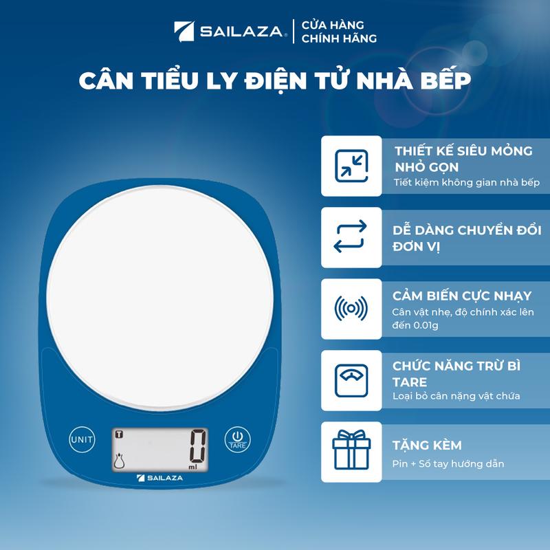 Cân tiểu ly điện tử nhà bếp chính hãng Sailaza độ chính xác 0.1g có kèm pin SA- 1221
