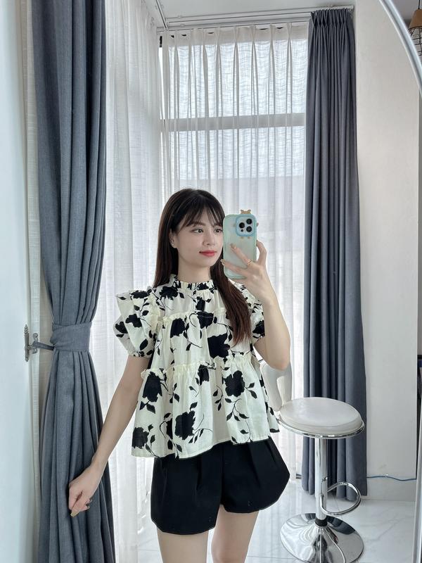 Áo sơ mi cổ trụ dáng babydoll, áo kiểu nữ cánh tiên tay bồng Cimie Closet