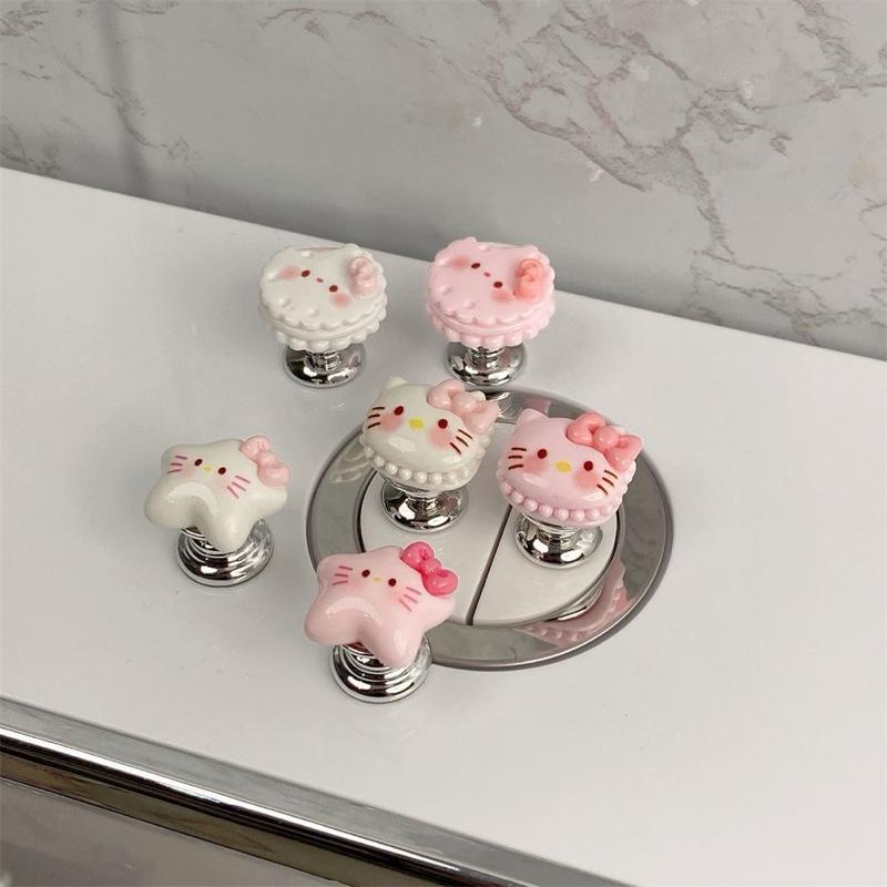 Nút bấm bồn cầu mèo kitty dễ thương dài làm móng tay phụ trợ nút tạo tác không thấm nước bình chứa nước đa năng nhỏ 3