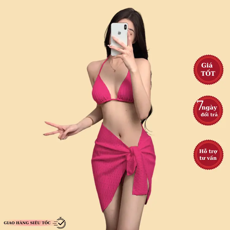 [GIẢM 15% ĐƠN TỪ 75K  Bikini đi biển sang chảnh đồ bơi set 3 chi tiết áo 2 dây kèm khăn quấn nhiều màu sắc xu hướng 2024 8831 pc27 Sport Chạy Bộ