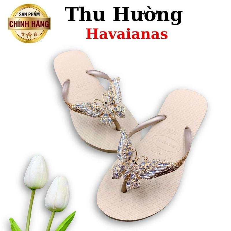 Tổng Hợp Dép Havaianas Nữ Kim Tuyến Quai Gắn Kèm Charm - Từ Brazil - Cao su non tự nhiên chống trơn trượt - Thu Hường Havai