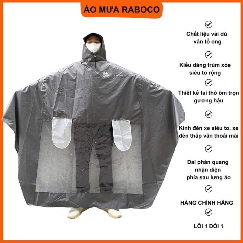 Áo mưa choàng xoè, trùm xoè tai thỏ free size, big size 1, 2 đầu raboco, siêu to rộng, chất liệu vải dù vân tổ ong siêu chống thấm