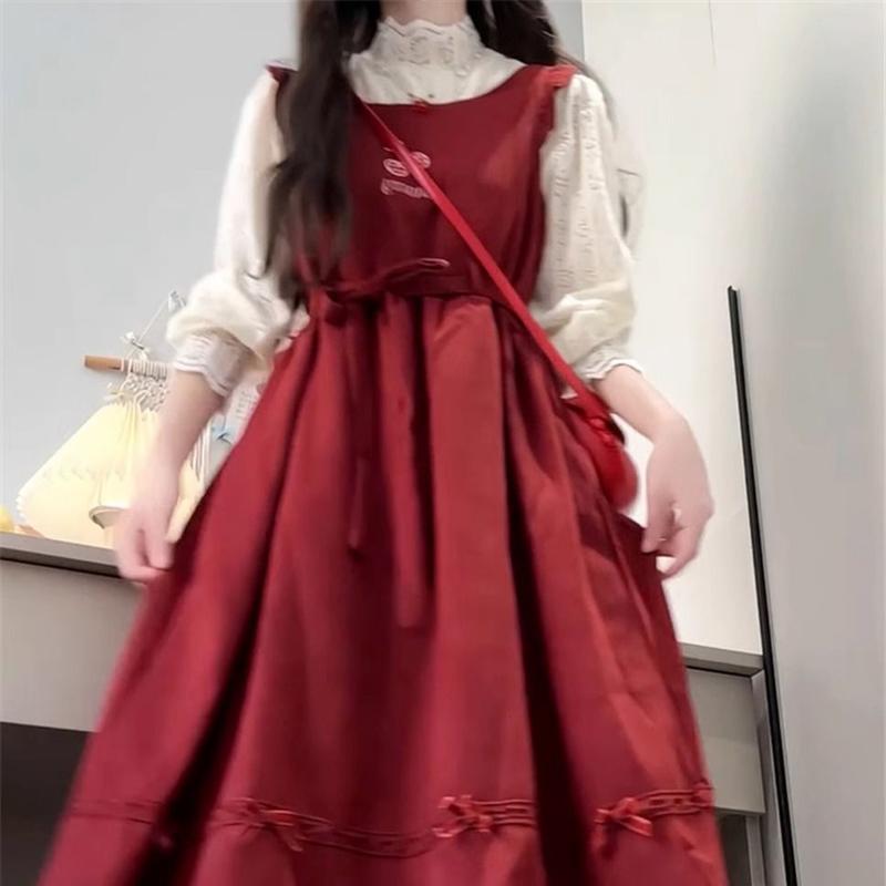 Váy Hai Dây, Một Mảnh, Phong Cách Preppy, Eo-Bó Sát Thắt Nơ, Bó Sát, Dành Cho Học Sinh Nữ, Phong Cách Hàn Quốc, Váy Vest Dáng Rộng Women Dress 8
