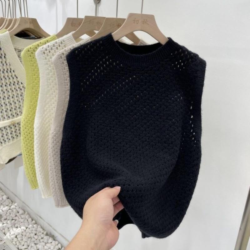 Product Introduction of Áo Len Nữ, Áo Vest Rỗng Màu Trơn, Đa Năng, Dệt Kim, Đơn Giản, Mỏng, Cổ Chữ O, Thời Trang Retro, Dáng Rộng, Ulzzang, Streetwear 6