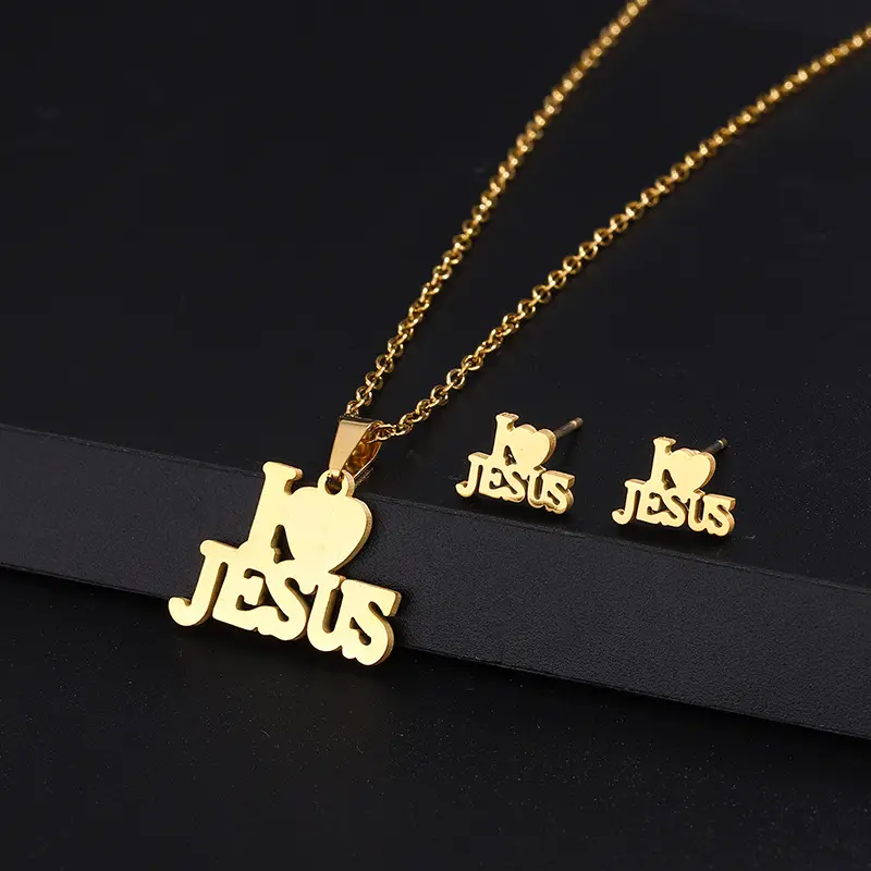 New stainless steel necklace set for women love pendant necklace earrings clavicle chain jewelry small set
