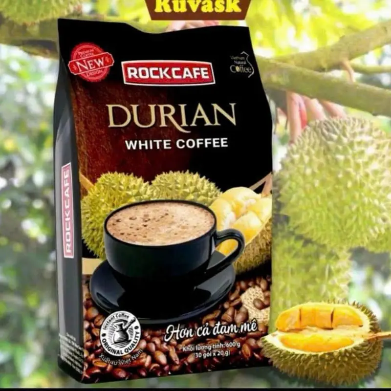 Cà Phê SẦU RIÊNG Rockcafe Túi 30 gói x 20 g - Rock cafe Vị Sầu Riêng Mẫu Mới - White Coffee Ruvask 3