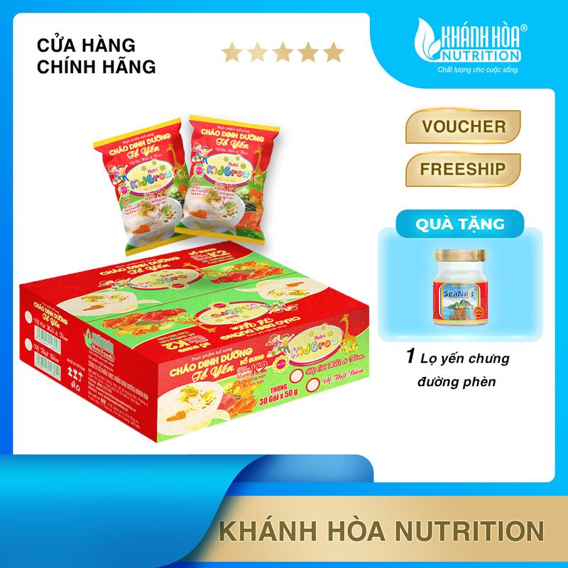 Cháo Yến Dinh Dưỡng - Khánh Hòa Nutrifoods - Vị Cá Hồi & Tôm Bổ Sung K2 - Thùng 30 Gói x 50g chao dinh cháo tổ yến