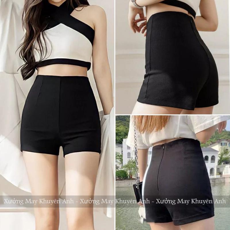 Quần Short Dance lưng cao khóa sau dáng quần đùi nữ cạp cao ôm gen bogy tôn dáng idol kpop hiphop màu đen vải Umi co gian mặc nhà đi biển thể thao