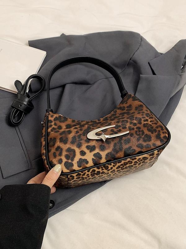 Women's Fashion Leopard Print Underarm Bag, Vintage Trendy Shoulder Bag, Casual Versatile Commuter Bag for Daily Use 4