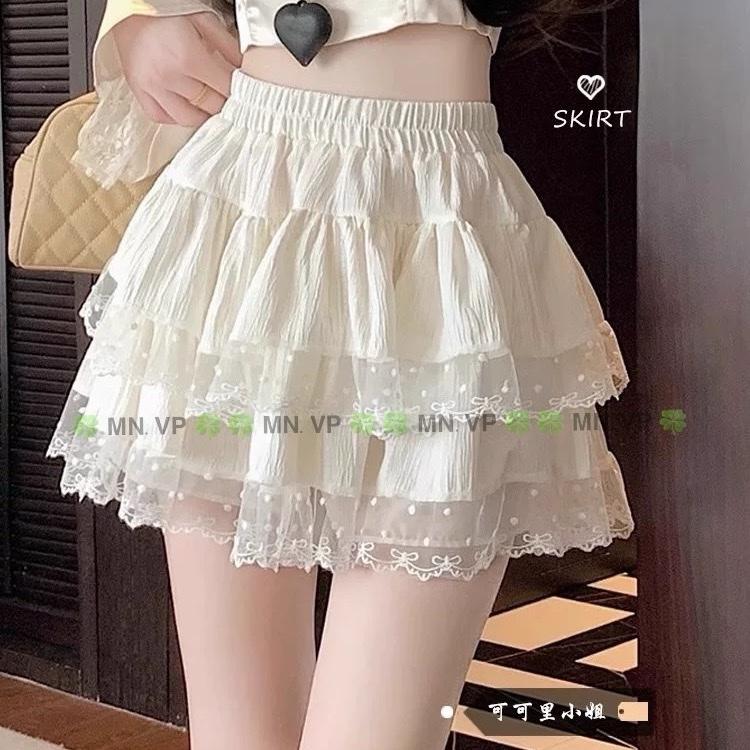 CHÂN VÁY NGẮN BÈO MN1125 VIỀN REN TẦNG PHỒNG XOÈ XINH LƯNG CHUN CÓ QUẦN BẢO HỘ