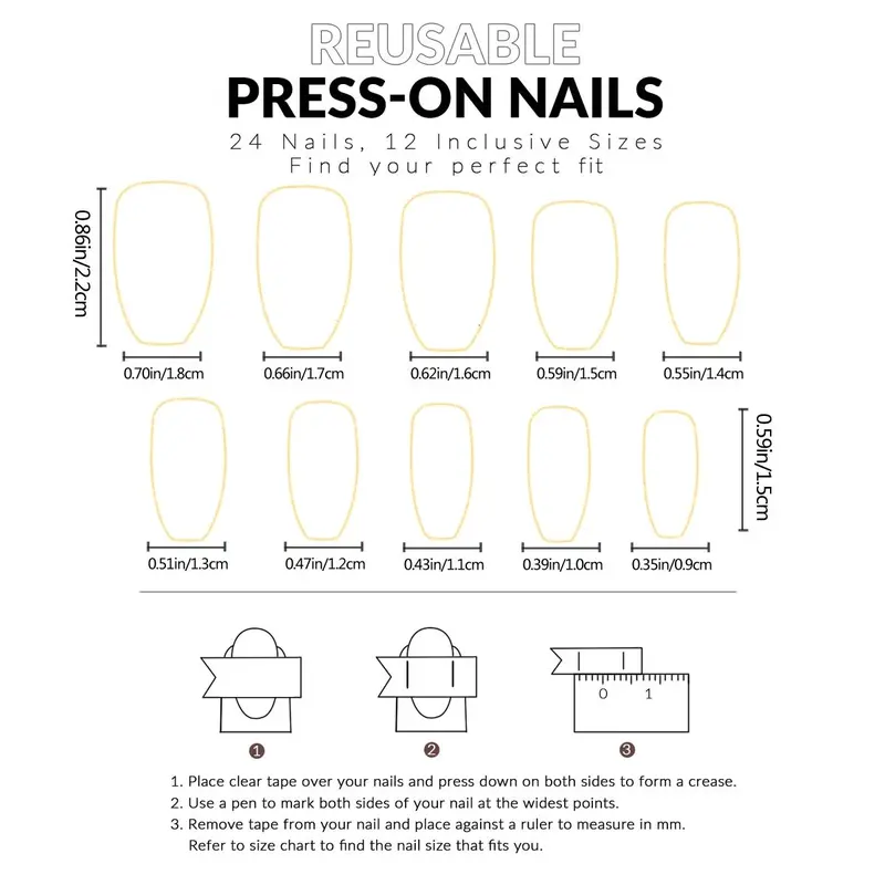 French Style Short Almond Press on Nails with Nail File & Tape, 24pcs/set Removable Nail Art Kit for Women & Girls Daily Wear 1