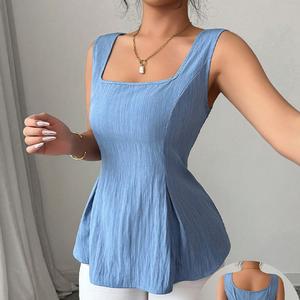 ฤดูร้อน เสื้อกล้ามแขนกุดผู้หญิง สไตล์ยุโรปและอเมริกา เย็นสบาย ระบายอากาศได้ดี กระชับสัดส่วน 50 เสื้อเชิ้ต ลายสก๊อต ผ้าฝ้าย สีขาว halter top ใช้ได้ทุกวัน