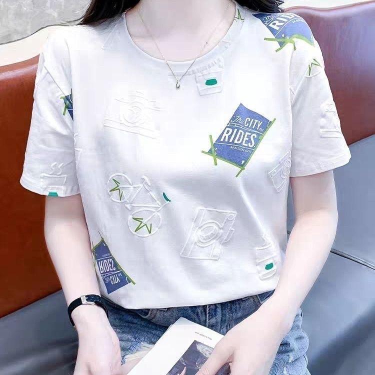 Áo Thun Nữ Mùa Hè, Chất Lượng Cao, Vai Thông Thường, ngắn Tay Áo, Ins Xu Hướng, Dáng Rộng Vừa Vặn, Bó Sát, Ngoại Cỡ, Màu Trắng, Áo Tay Lửng Xu Hướng 2025 Mới 2