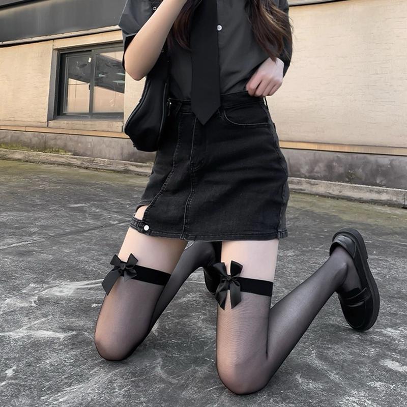 Product Introduction of Women Sheer Thigh High Socks Cute Bows Mesh Stockings over Knee Socks for Streetwear Clothing Accessories Fashion Fit 37