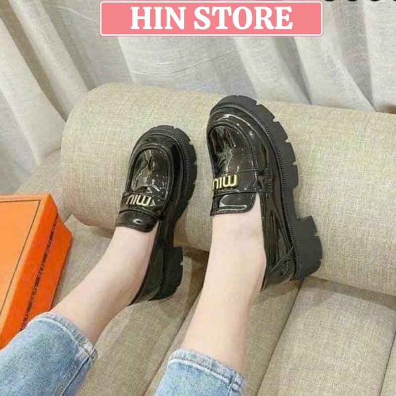 Giày Oxford nữ, giày lười đế 5cm da bóng cao cấp khóa Miu đi chơi, đi học phong cách Hàn Quốc