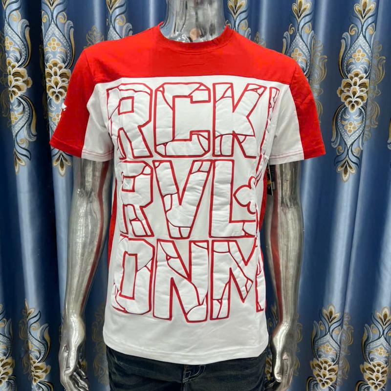 Áo thun rock revival cao cấp màu trắng phối vai đỏ logo dập nỗi