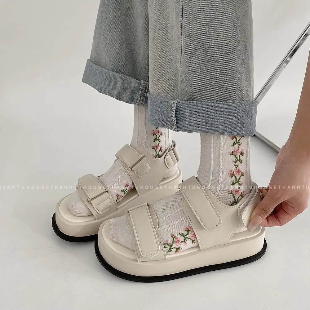 Dép Sandal Ulzzang Quai Ngang Dán Da Mềm Đế Dày Phong Cách Hàn Quốc - SA005 DéP Nữ GiàY Shoes