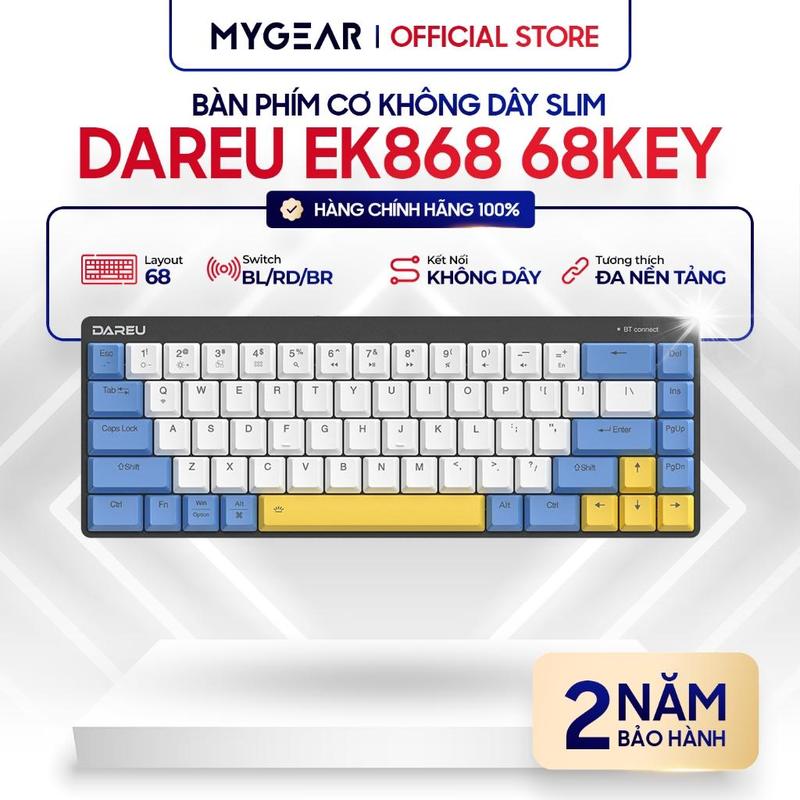 Bàn phím cơ không dây Dare-U EK868 Đen ( Brown Switch )