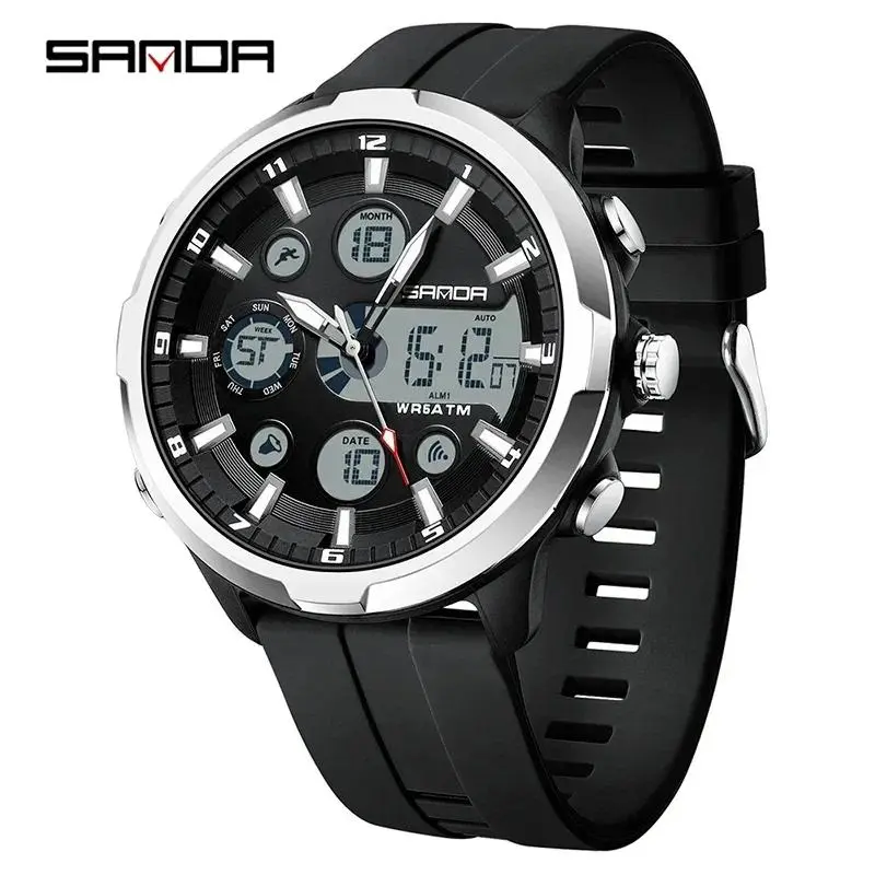 Đồng Hồ Đồng Hồ Đeo Tay Thạch Anh Không Thấm Nước, SANDA 9053, Dành Cho Nam, Phong Cách G Sports Và Quân Đội, Đồng Hồ Kỹ Thuật Số Sang Trọng, 50M, Đồng Hồ Nam, Relogios Masculino
