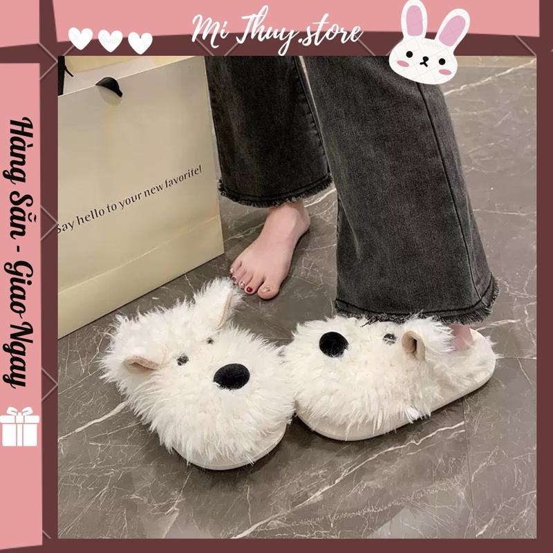 Chọn tăng 1 size Mi Thuy Store Dép bông nam nữ đi trong nhà ngoài trời mẫu cún bông CÚN LÔNG XÙ
