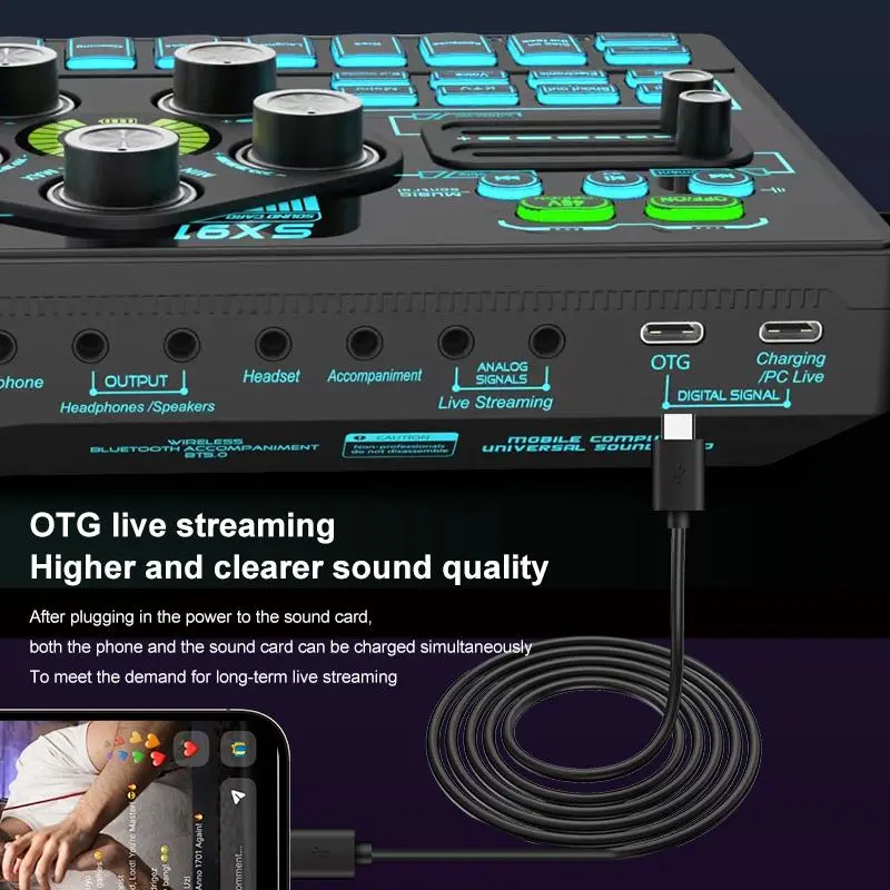 USB Rechargeable Sound Card, Professional Live Sound System Card, Live Streaming Mixing Console, Audio Mixer for Live Streaming, Karaoke, DJ, Music Production 4