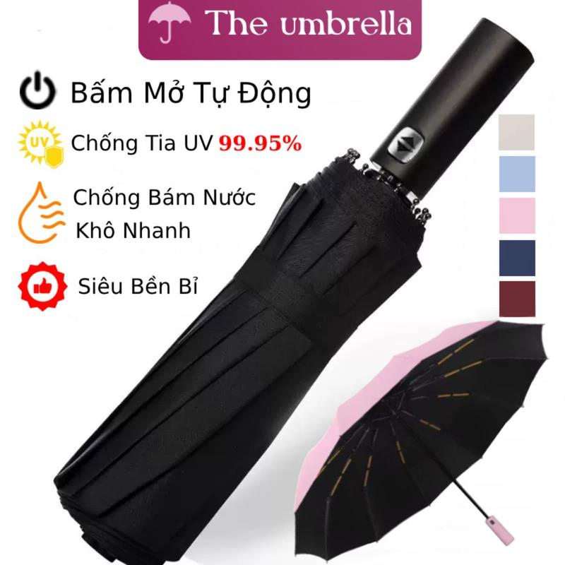 Ô Dù Tự Động Chống Gió Mạnh, Nút Bấm Đóng Mở Che Mưa, Che Nắng, Chống Tia UV, 24 Nan (12 Nan Đôi), Khung Xương Hợp kim & Sợi Thủy Tinh, Vải Dù Chống Bám Nước, Khô Nhanh