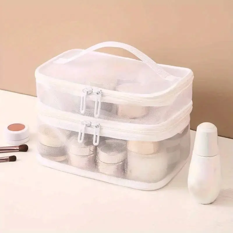 Travel Mesh Toiletry Bag 2 Layer Cosmetic Bag Zipper Makeup Bag For Women Wash Organizer Pouch Portable Storage Bag