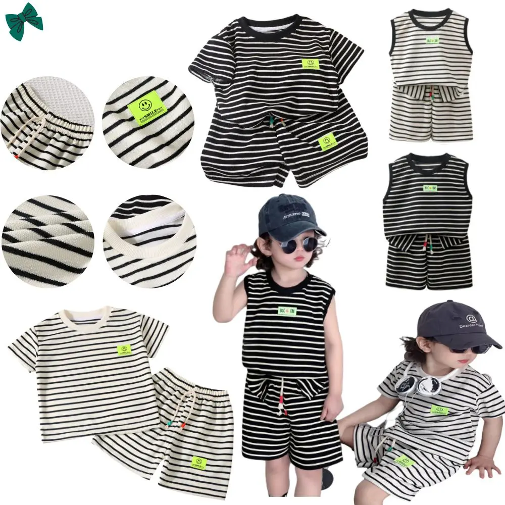 0-5 Years Old Baby Kids Striped Shirt Set Terno For Boy Girl Clothes Corp Children Terno Set Kids Boys Fashion Polo Strip T-shirt /shorts Summer Kidswear T-shirt + Shorts Set Striped Shirt For Kids Tank Top Set Sleeveless Shorts