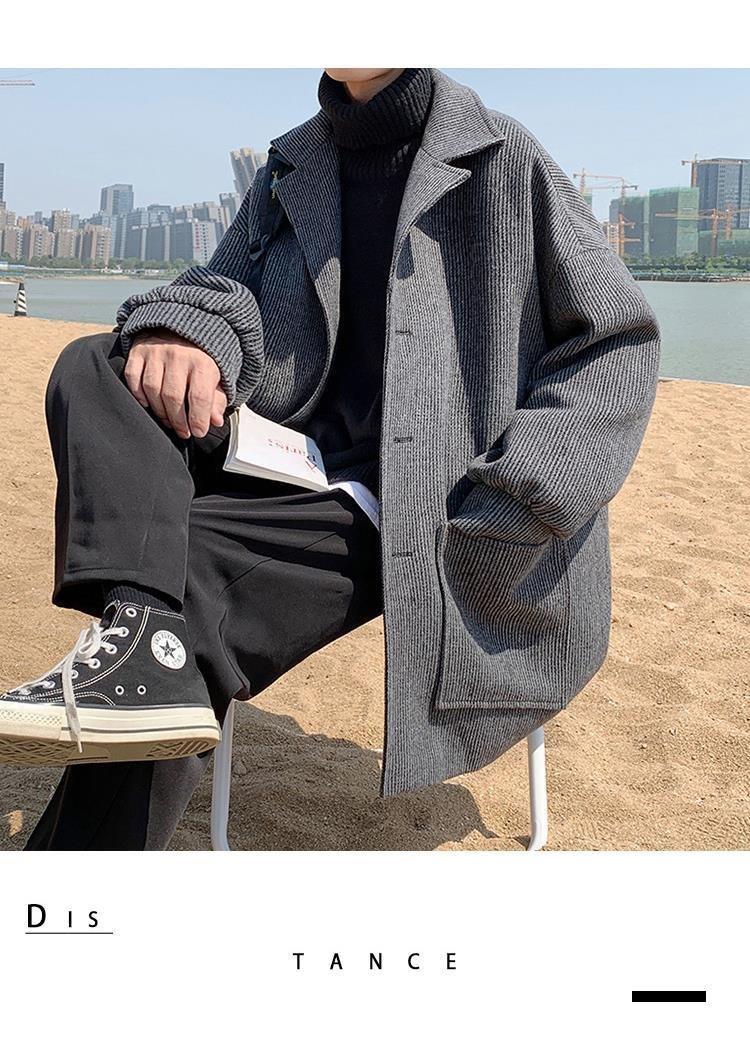 Product Introduction of Autumn Winter Cotton-Padded Coat Mid-Length Design Windbreaker Men's Korean-Style Trendy Casual Cape British Style Coat Woolen Coat 9