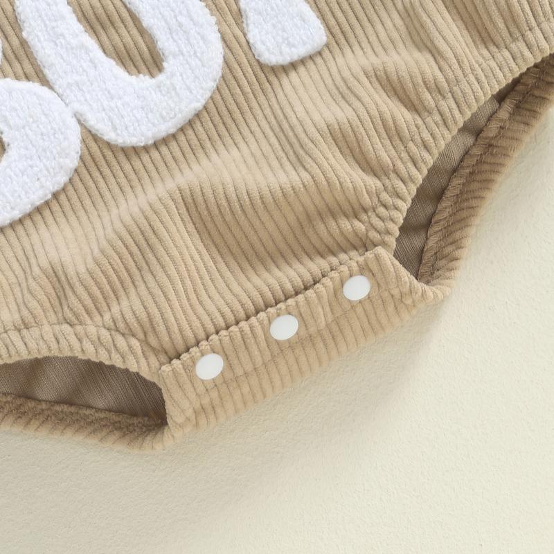 Product Introduction of Baby Boy Corduroy Romper Letter Embroidery Sleeves Square Neck Overalls Jumpsuit for Spring Fall 39