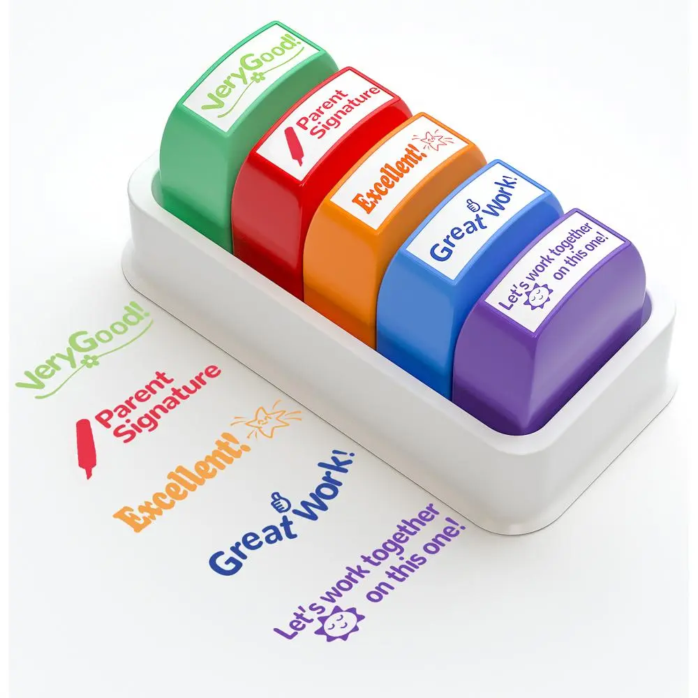 Teacher Stamps, 1 Set Letter Pattern Self-Inking School Stamp, Colorful Stamp For Homework Classroom Encourage Comments, Teacher Supplies