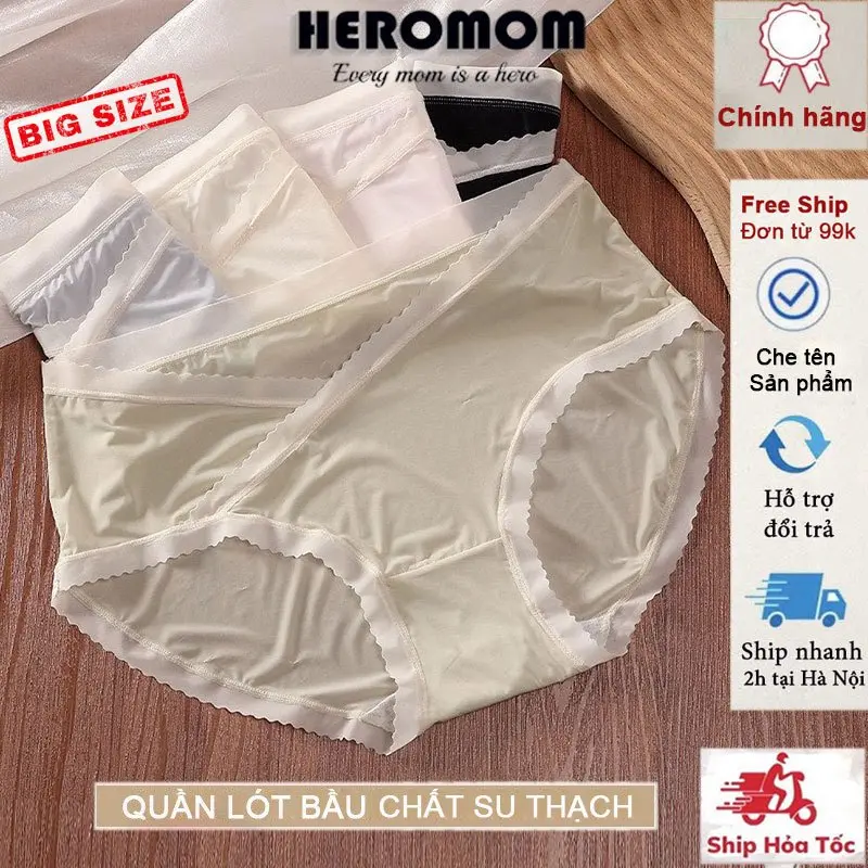 Quần lót bầu SU THẠCH chip bà bầu sau sinh Cạp Chéo, đáp bụng đũng sáng màu kháng khuẩn Bigsize 90kg HEROMOM
