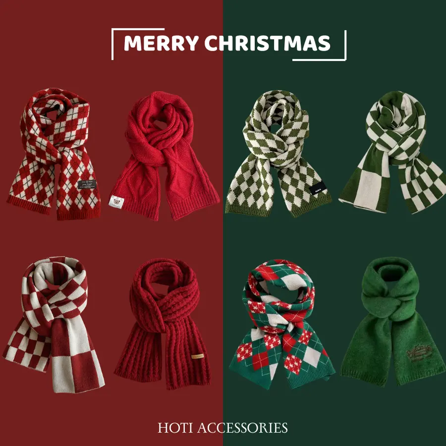 Khăn Len NOEL 2024, Khăn Giáng Sinh Unisex Tone Đỏ Xanh Xinh Xắn Phong Cách Hàn Quốc Ấm Áp Siêu Dễ Thương - HOTI - LN103