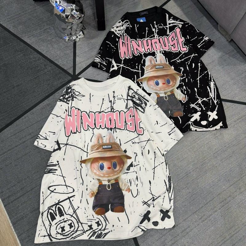 Áo thun chất cotton khô 3158 form rộng tay lỡ - Gấu LBB loang