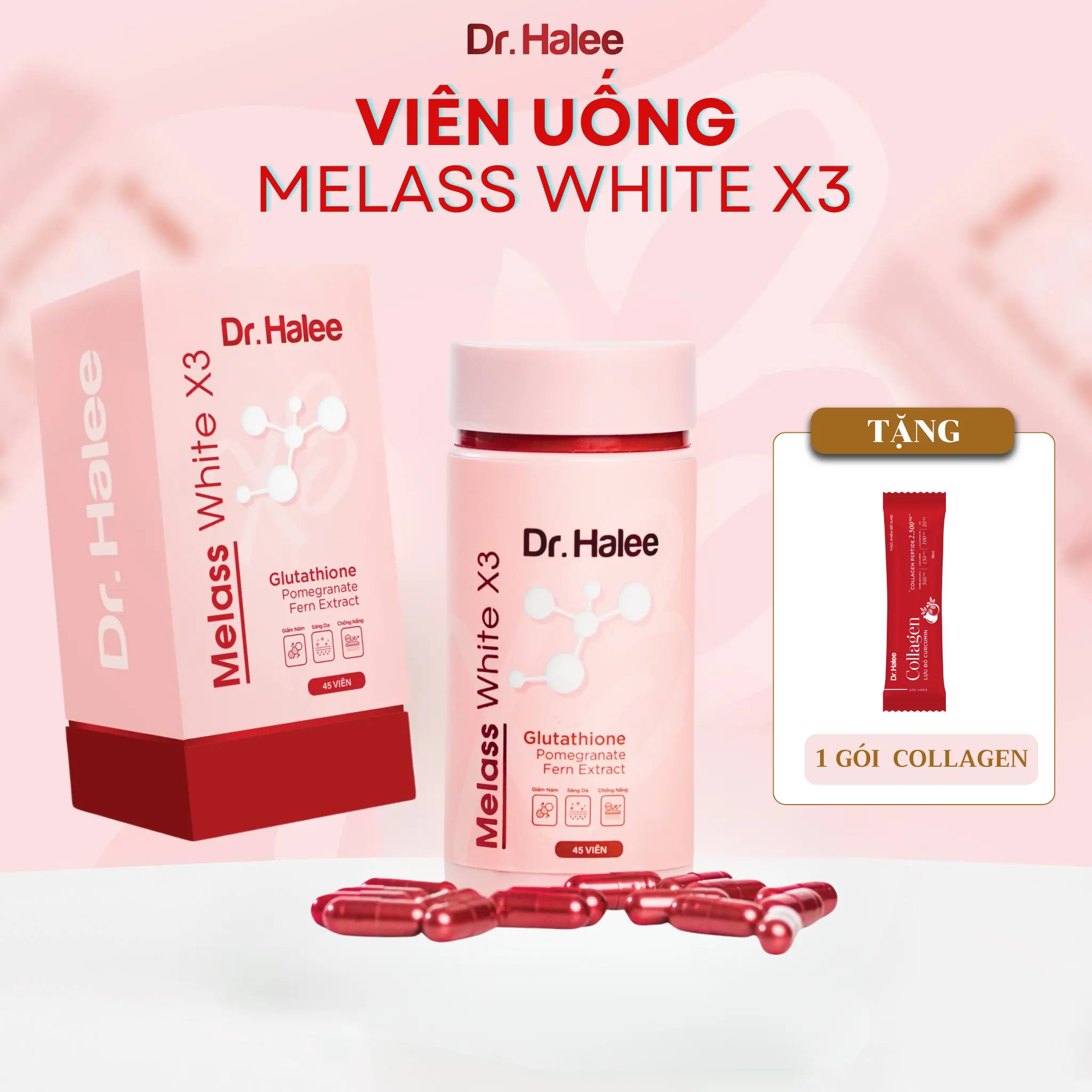 Viên Uống Melass White X3 Dr Halee 45 Viên - Hỗ Trợ Da Nám Sáng Da Chống Nắng