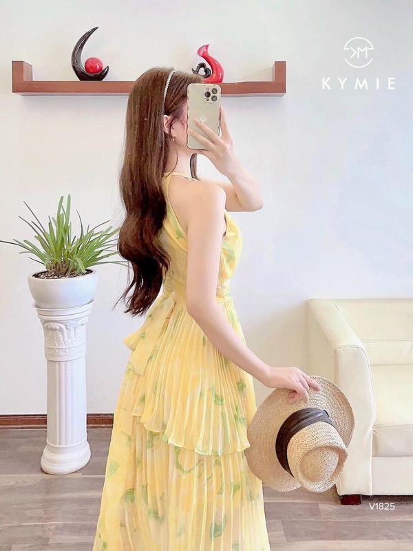 Váy Đầm maxxi xòe Đi tiệc, Đi chơi chất voan hoa họa 2 lớp dập ly 2